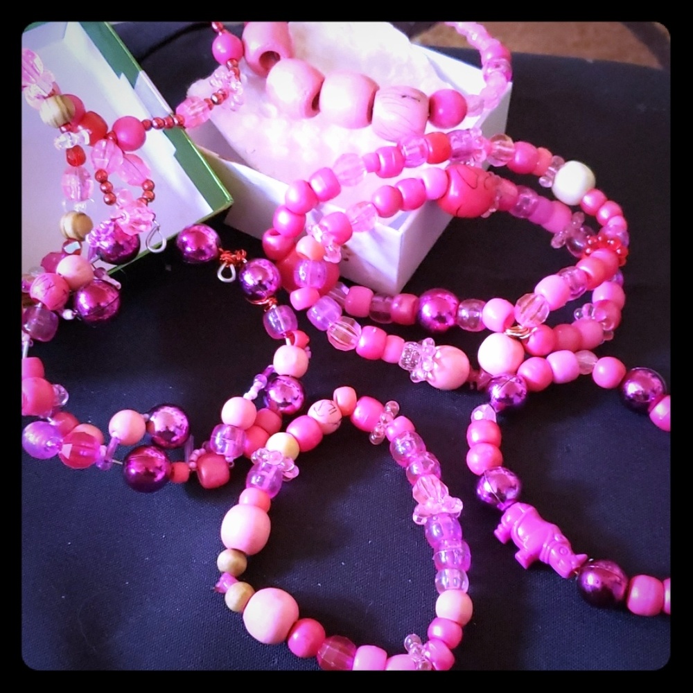 Pink bling wood plastic Crystal beads bracelets